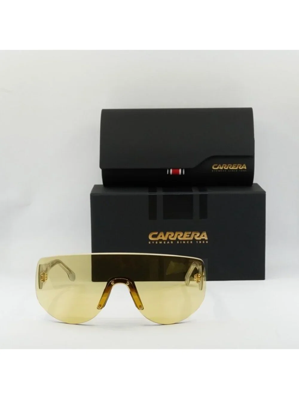 Carrera FLAGLAB 12 04CW ET Sunglasses Black Shield Frame, Yellow Lenses